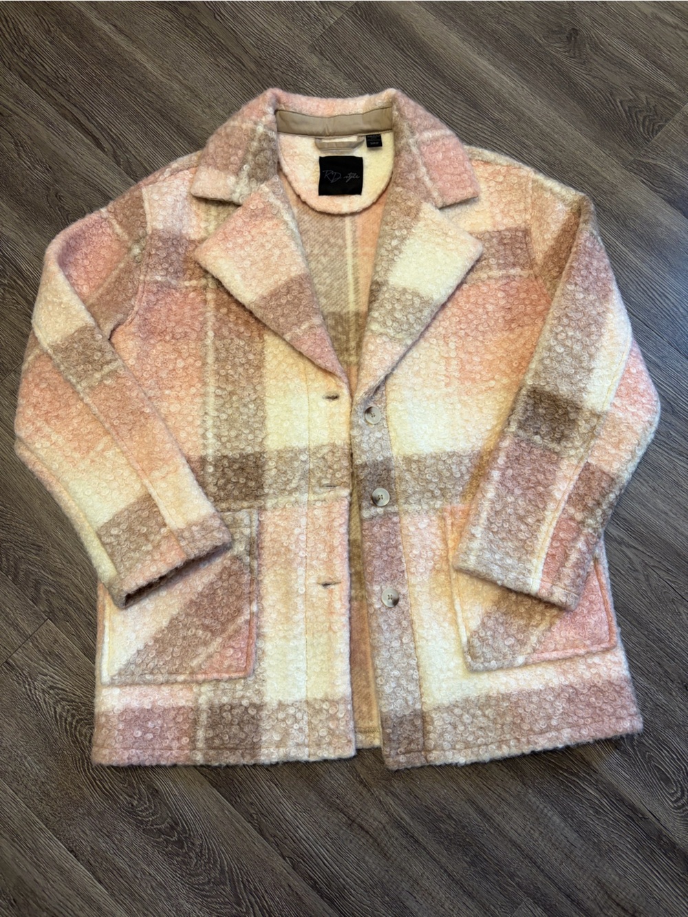 RD Style Pastel Plaid Teddy Jacket in Pink, Cream & Tan